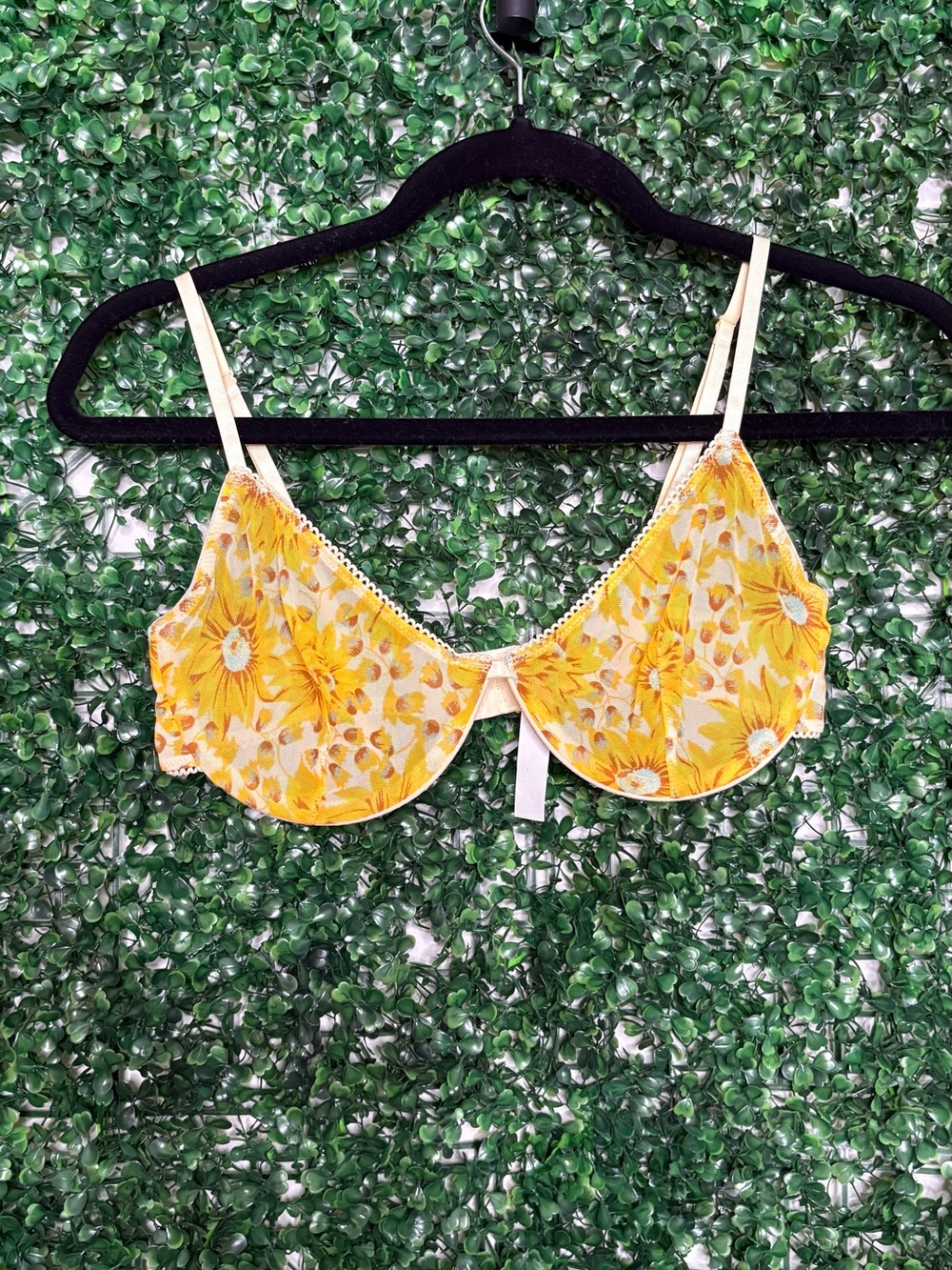 Urban Outfitters Yellow Floral Underwire Bralette with White Accents